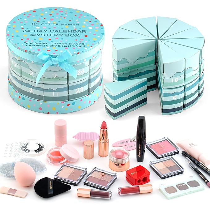 Color Nymph Makeup Advent Calendar, 24 Days Advent Calendar Valentines Day Birthday Makeup Gift Sets for Beauty Cosmetics Kit For Teens Girlfriend Daughters Surprise Holiday Gift Mint Green