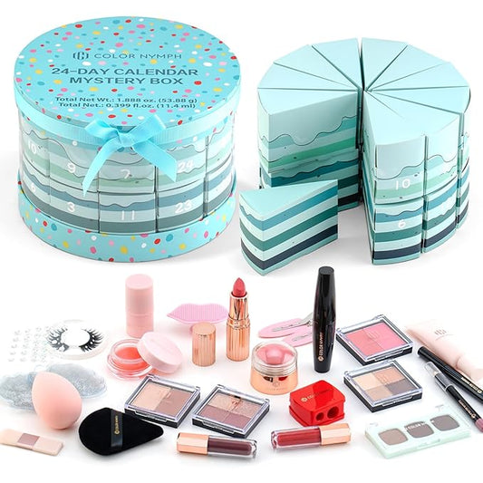Color Nymph Makeup Advent Calendar, 24 Days Advent Calendar Valentines Day Birthday Makeup Gift Sets for Beauty Cosmetics Kit For Teens Girlfriend Daughters Surprise Holiday Gift Mint Green