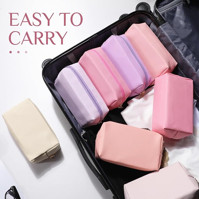 Sanwuta 9 Pcs Preppy Makeup Bag PU Leather Cosmetic Bag Makeup Pouch Plain Waterproof Toiletry Organizers for Traveling Preppy Travel Purse End of the Year Teacher Gifts Bulk(Pink Purple Series)