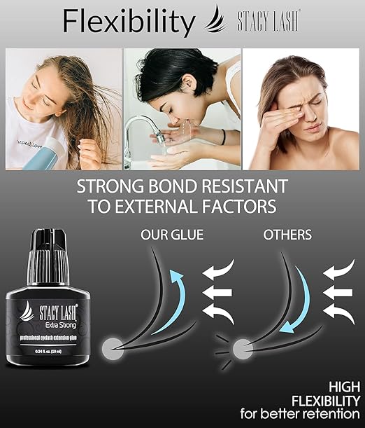 Extra Strong Eyelash Extension Glue Stacy Lash (0.34 fl.oz / 10 ml) / 0.5-1 Sec Dry/Retention – 8 Weeks/Black Adhesive/Professional Supplies