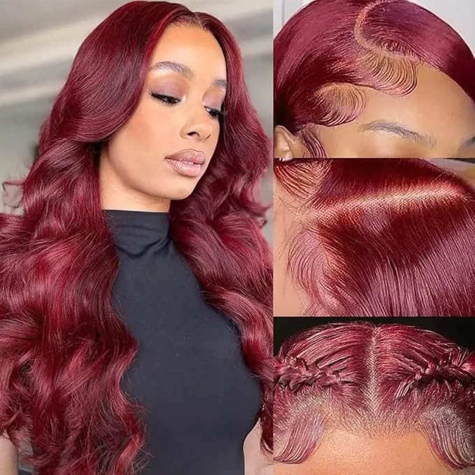 99J Burgundy Lace Front Wigs Human Hair Body Wave 13x4 HD Transparent Lace Front Wigs Human Hair Pre Plucked with Baby Hair 99j Red Wine Human Hair Wigs for Women 30 Inch