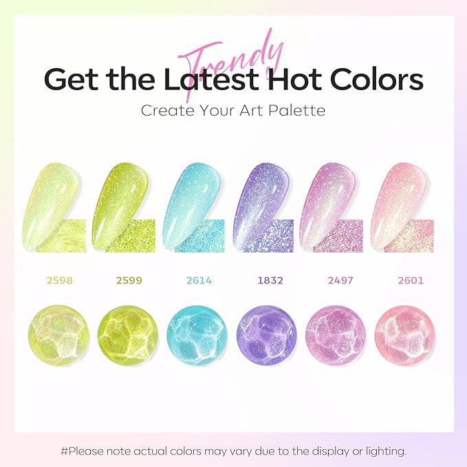 modelones Gel Nail Polish Set 6 Colors Pink Green Blue Purple Glitter Gel Nail Polish Pastel Galaxy Sparkle Shimmer Shades Soak Off UV Spring Summer Nail Art DIY Manicure At Home For Women Girl