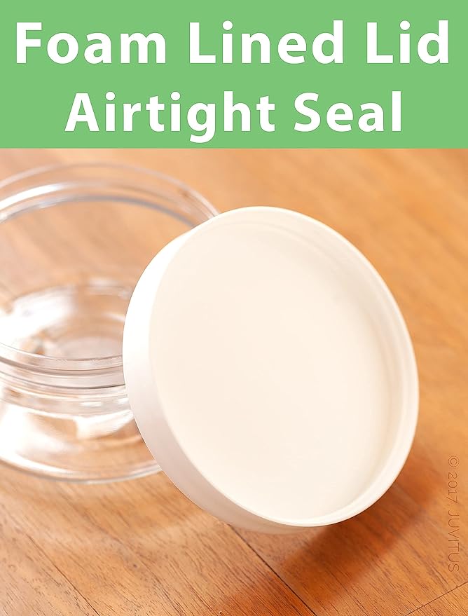 JUVITUS 8 oz Clear PET Plastic Low Profile Jar with White Smooth Lids (12 Pack) BPA Free Large Refillable Empty Storage Containers