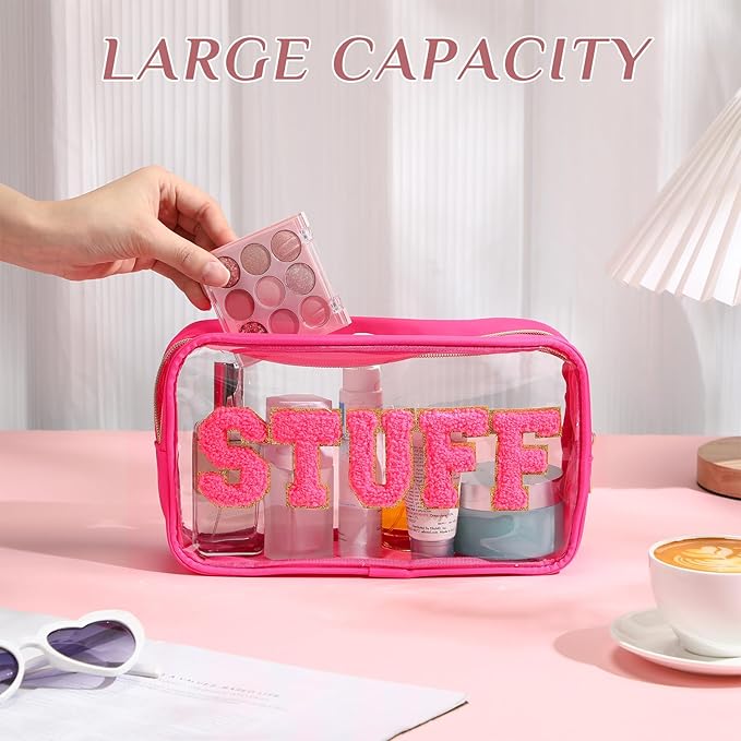 4 Pcs Mama and Baby Toiletry Bag Clear Chenille Letter Pouch Snacks Makeup Stuff Travel Diaper Bag Preppy Transparent Pouch with Zipper for Women Gift(Bright Color)