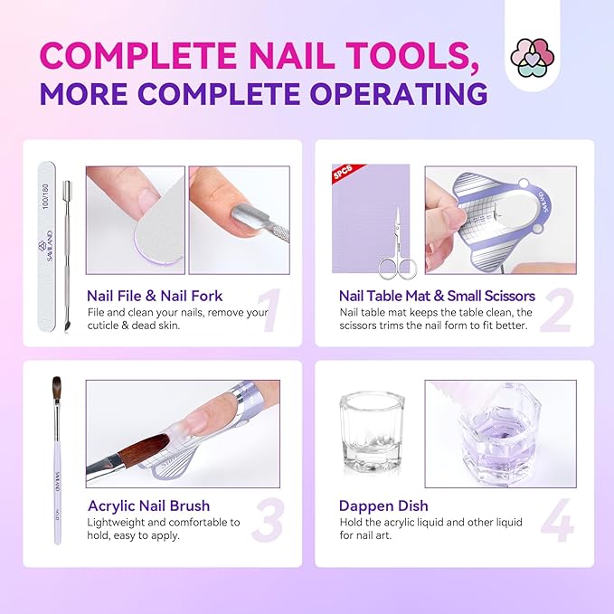 SAVILAND Acrylic Nail Kit with Drill & Essential Oil: Professional Acrylic Nails Kit for Beginners with Everything Nail Powder Set & Liquid Nail Primer Starter DIY Home Salon Art