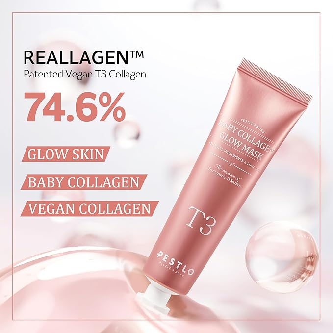 PESTLO Baby Collagen Glow Mask - Korean Peel Off Face Mask Skincare Infused with Reallagen/T3 Vegan Collagen, Aginon, Volufiline for Elasticity & Glass Skin | Optional Overnight Use, 1.69 fl.oz