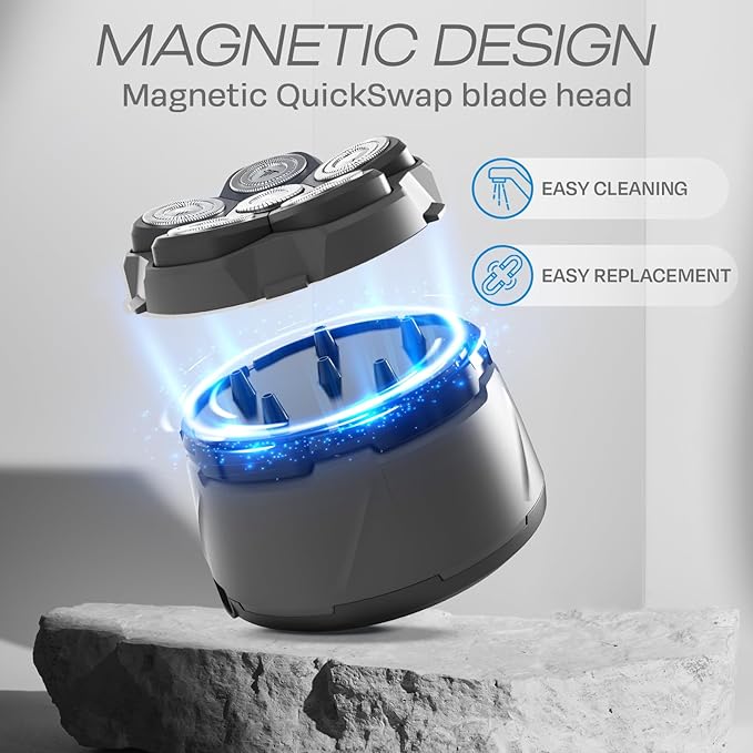 HUMMINGBIRD MK3 Stealth Edition Electric Head Shaver - No Nick Electric Razor for Men, Cordless USB C Rechargeable, Waterproof Wet/Dry Shave, 6 Blade Head, LED Display, Rotary Skull Shaver with Case