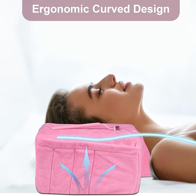 IMENE Lash Pillow for Lash Extensions- Memory Foam Lash Pillow with Neck and Back Support, Ergonomic lash Bed Pillow with Velvet Pillowcase and Lash Organizer Pockets (Pink)