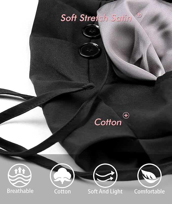 Satin Lined Work Cap with Button for Long Hair Women