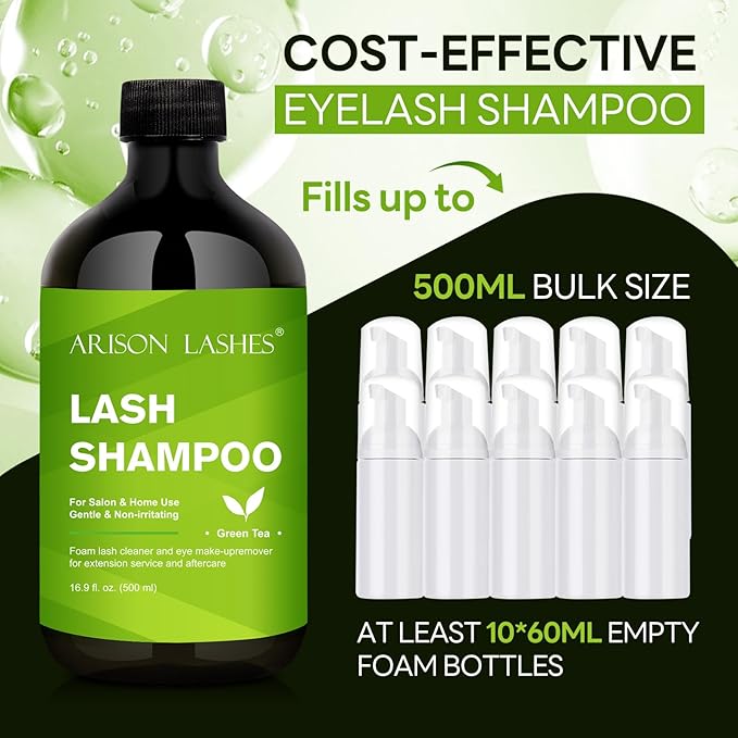ARISON LASHES Lash Shampoo Eyelash Extension Cleanser, Lash Extension Shampoo, Professional Lash Shampoo for Lash Extensions Eyelid Foaming Cleanser for Salon and Home Use 500ML