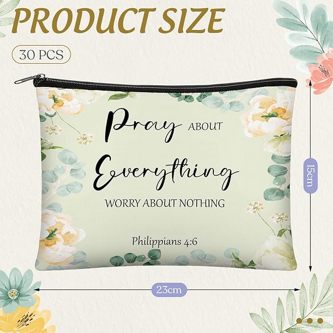 Jetec 30 Pcs Christian Gift for Women Religious Mother's Day Gifts Cosmetic Bags Inspirational Bible Verse Pencil Pouch Makeup Bags with Zipper for Travel Women Mother Sister(Morandi Style)