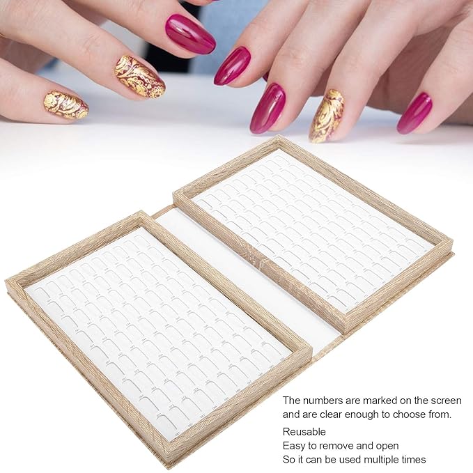 180 Colors Nail Color Display Book - Wood Nail Gel Polish Display Book False Nail Tip Display Board Reusable Nail Practice Design Board Nail Color Swatches Color Design Chart Card (01)