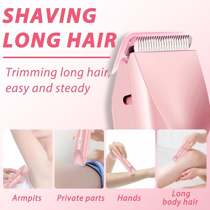 2025 New Electric Womens Shaver, 2 in 1 Women Electric Shaver, Dual Head Bikini Trimmer for Women, Wet & Dry Waterproof Body Hair Trimmer (Pink)