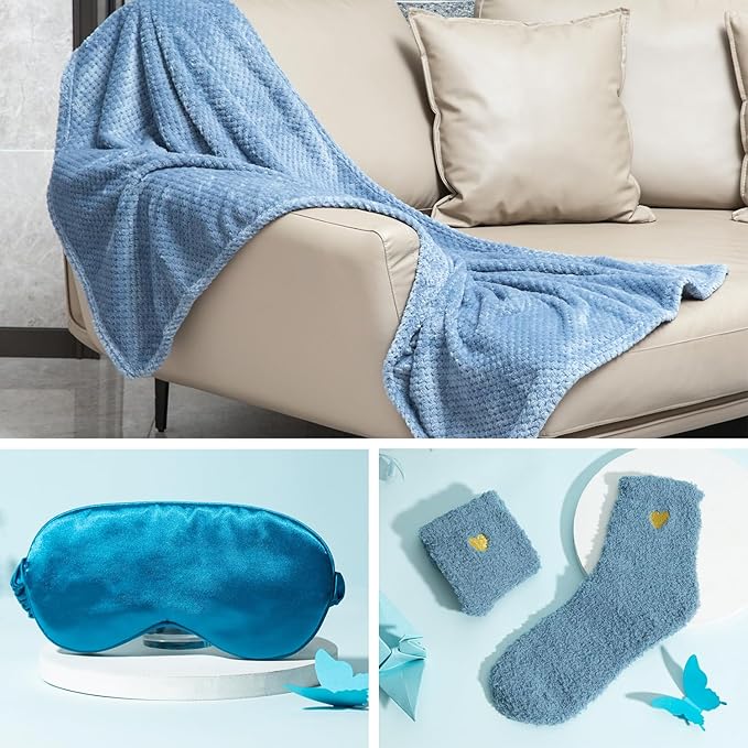 Gifts Basket for Women,Birthday Gifts for Women Birthday Presents Friendship Gifts Get Well Soon Gifts Self Care Package Gifts Blue Gift Box Relaxing Set Unique Gifts with Blanket for Mom,Wife,Sister