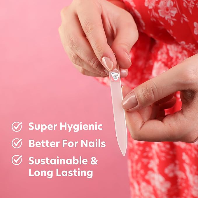 BONA FIDE BEAUTY Glass Nail File (Aqua/Violet), Cuticle Pusher and Glass Nail File (Clear) - Premium Czech Glass Bundle