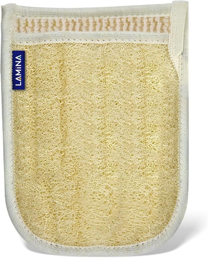 4 PCS - Lamina Natural-Organic, Loofah Sponge, Body Scrubber, Shower Beth Loofah (Back Long, Double Sided Mitt, Mini Mitt and Face loofah)