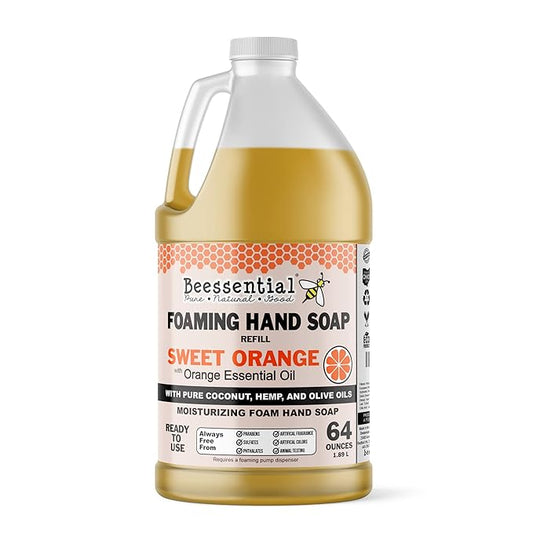 Beessential All Natural Bulk Foaming Hand Soap Refill, 64 oz Orange | Made with Moisturizing Aloe & Honey - Made in the USA