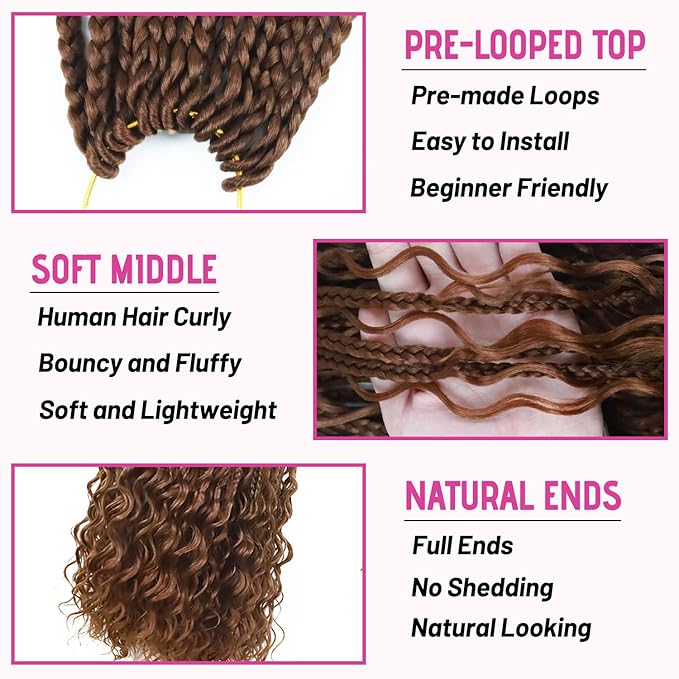 9 Packs Boho Box Braids Crochet Hair 18 Inch Goddess Crochet Box Braids with Human Hair Mixed Curls Bohemian Braid for Black Women
