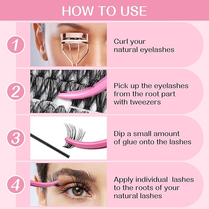 280 Pcs Individual Lashes 60D+80D Mixed 0.05 Lash Clusters 14 Rows that Look Like Eyelash Extensions DIY Lash Extension Self Application At Home (60+80-C-9-16mix)