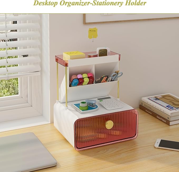 Makeup Organizer with Storage Drawer,Cosmetic Display with Lipsticks Brush Holder Perfume Tray,Organize Cosmetics and Beauty Supplies for Vanity,Dresser,Bathroom,Desktop Organizer,Blush Pink