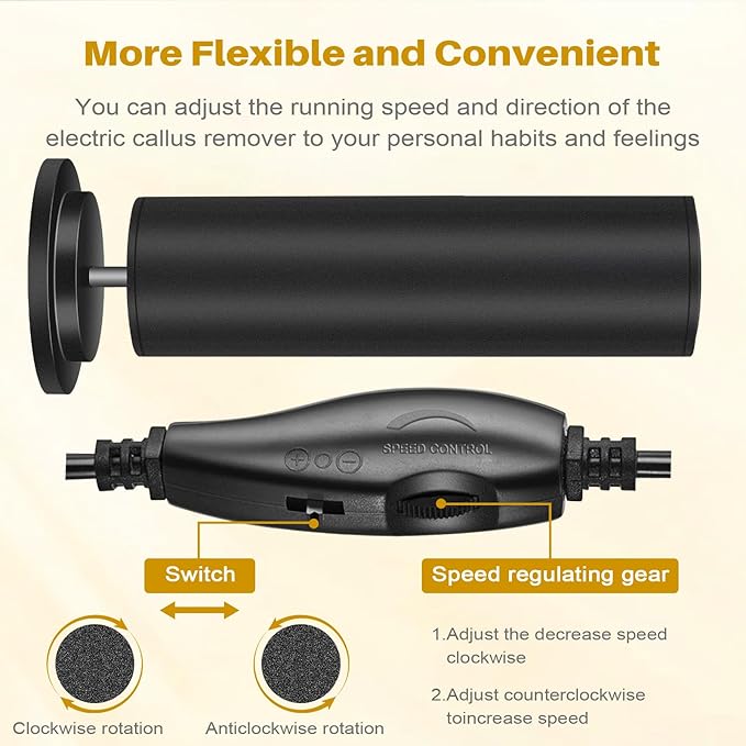 Electric Foot File and Callus Remover,Professional Pedicure Tools for Dry, Calluses, Dead, Cracked, Hard Skin,Equipped with 60 Pcs Sandpaper Discs