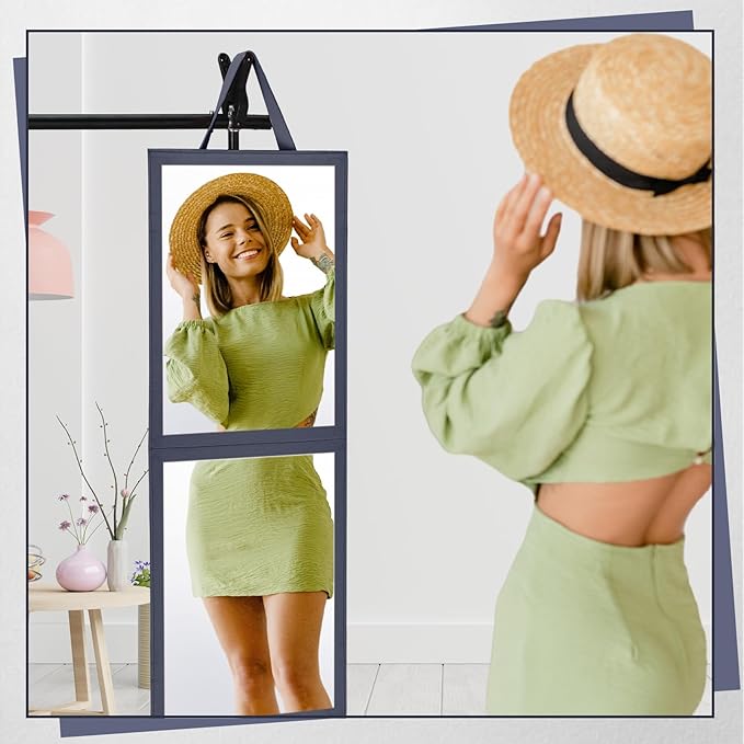 Travel Hanging Mirror 33.5 x 13.4 Inch Dance Bag Mirror Backstage Foldable Hanging Christmas for Gifts Dance Bag Dancers Artists Aestheticians Home Spa Events(Grey)