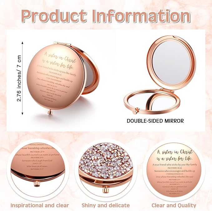 Geetery 10 Set Bulk Mothers Day Church Gifts Christian Compact Mirrors Bulk Sisters in Christ Pocket Mirrors Religious Faith Gifts for Women Mom Friend Bestie Niece Purses (Rose Gold)