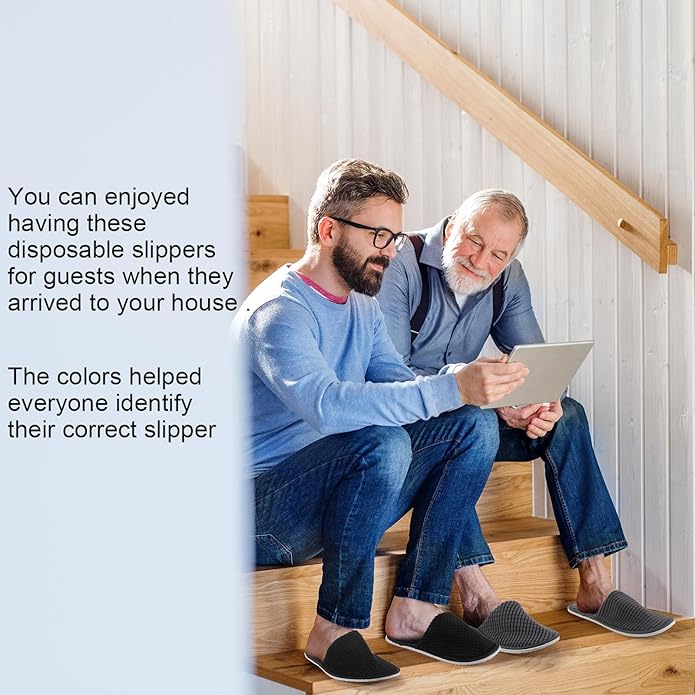 Geyoga 12 Pair House Slipper for Guest Non Slip Disposable Slipper for Travel Washable Reusable Closed Toe Hotel Bridesmaid Indoor Spa Wedding Party Shoeless Home