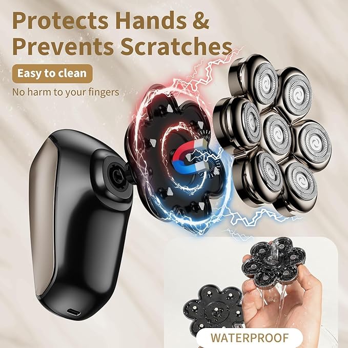 Detachable Head Shavers, SHPAVVER 5 in 1 Electric Razor IPX7 Waterproof for Bald Men, Wet Dry LED Display Rechargeable 7D Rotary Shaver Grooming Kit with Type C Charge A