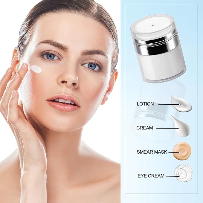 Airless Pump Jar - 1.7 Oz Cream Container Vacuum Bottle Dispenser for Skincare Makeup Lotion