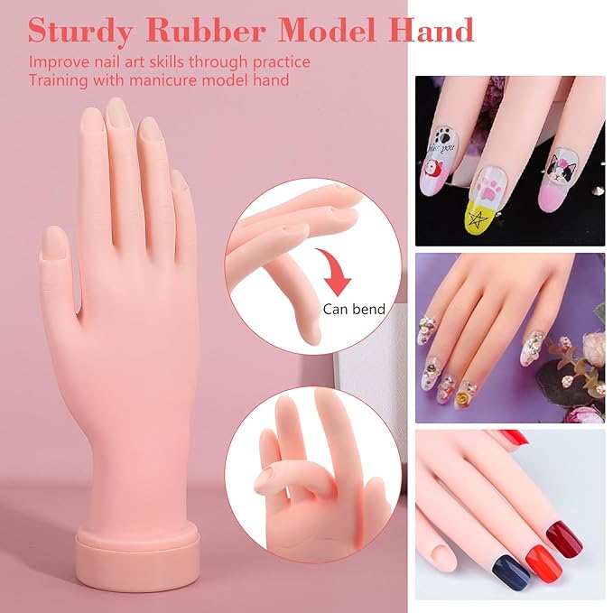 Professional Acrylic Nail Kit - Practice Hand Set with Powder, Brush, DIY Starter Kit for Beginners with tips, glue, and glitter