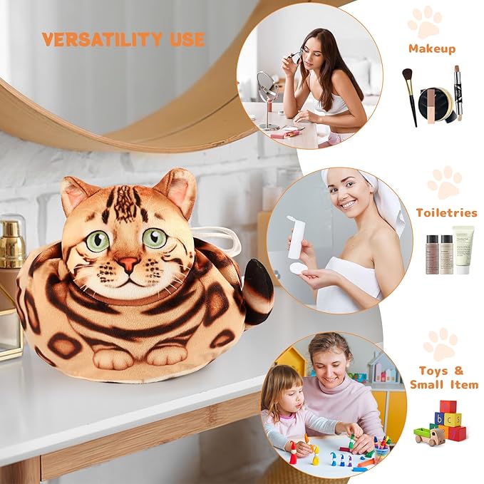 Openhaha Drawstring Travel Organizer, Cosmetic Pouch - Cat Gift, Lay Flat Makeup Bag Gifts for Cat Lovers