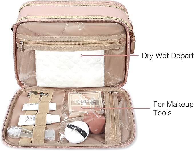 BAGSMART Toiletry Bag for Women, Large Toiletry Bag Water-resistant Makeup Cosmetic Organizer Bag Door Room Essentials for Accessories, Shampoo, Full Sized Container, Toiletries (Medium, Pink)