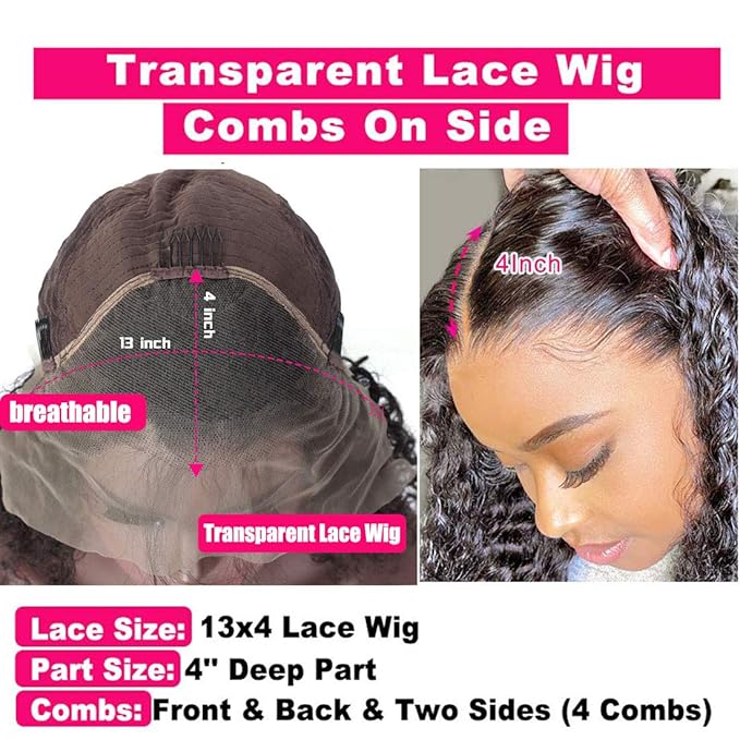 13x4 Curly HD Lace Front Wigs Human Hair Pre-plukced,180 Density HD Long Curly Human Hair Wigs for Black Women 10A Grade Glueless Unprocessed Virgin Deep Curly Hair Lace Frontal Wigs 28Inch