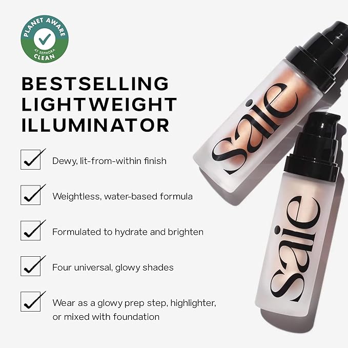 Saie Glowy Super Gel Lightweight Illuminator - Luminizer and Makeup Primer for Glowing Skin - Enriched with Vitamin C + Hydrating Squalane Oil - Warmglow (1 oz)
