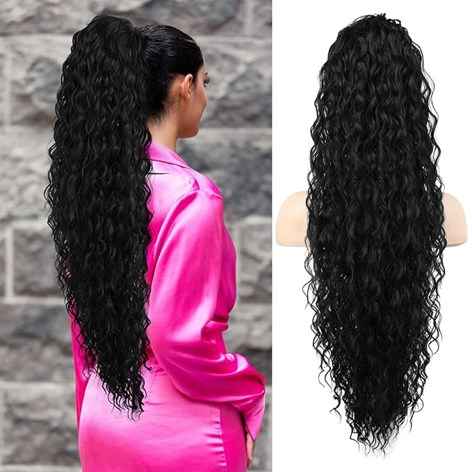SEIKEA Ponytail Extension, 30" Long Lightweight Full Natural Curly Drawstring Ponytail Fake Pony Tail Multi Layered Soft Clip in Hair Extensions Ponytail Synthetic Hairpiece