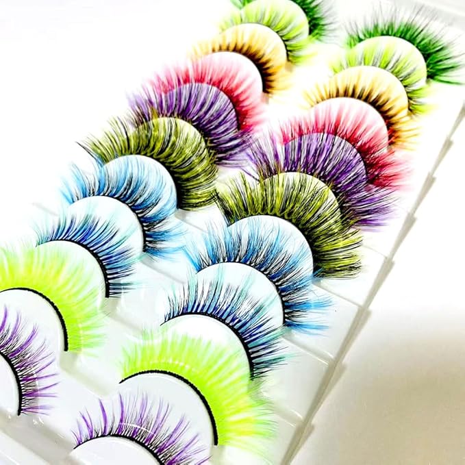 Sunniess Ombre Colored Lashes Cateye Eyelashes Fluffy Wispy Fake Lashes for Halloweens Cosplay Party Stage Make up Faux Mink False Eyelashes