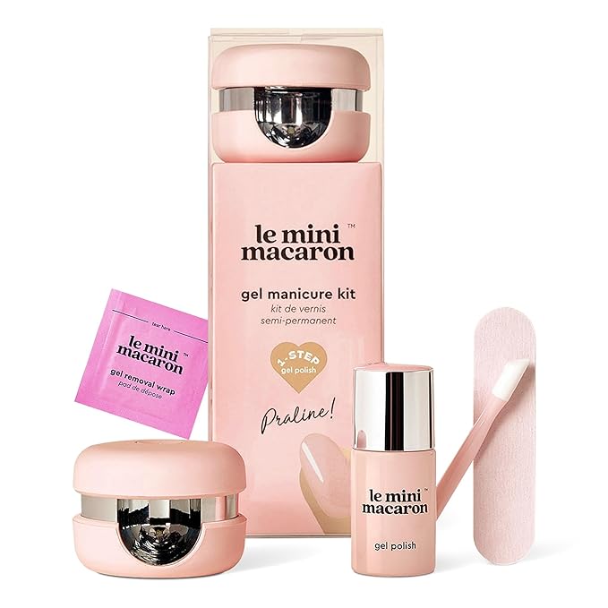 le mini macaron Gel Nail Polish Kit with LED Light, DIY At-Home Polish Nail Kit | Non-Toxic, Fast-Drying 3-in-1 Set for Long-Lasting, Salon-Quality Nails, File, and Remover Wraps (Praline)