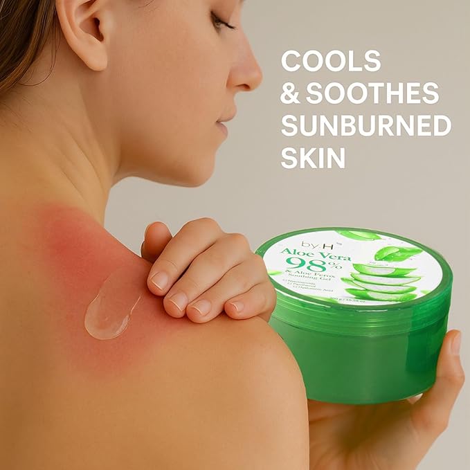 by.H Organic Aloe Vera Gel for Skin & Body - Large Jar Home Natural Moisturizer for Skin and Sunburn, Effective After Sun, Non-Greasy Formula [Made in Korea] (Jar, 1 Count)