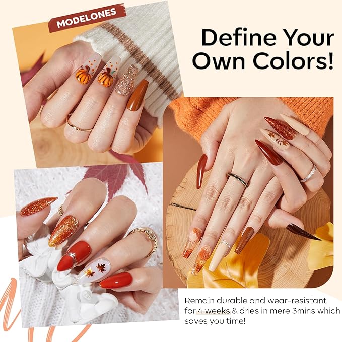 modelones Gel Nail Polish Set, 6 PCS Neutral Nude Brown Gel Polish Gold Glitter Nail Gel Polish Soak OFF LED Nail Art Gel Kit Manicure Salon DIY Nails Gift