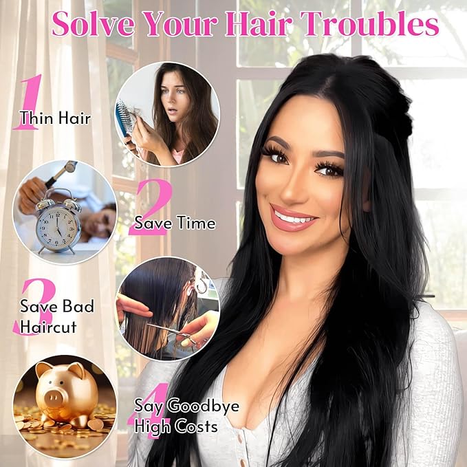 Clip In Extensions Human Hair,Lace Edge Double Weft 70g 7pcs Human Hair Clip In Extensions 18Inch #1B Natural Black Remy Hair