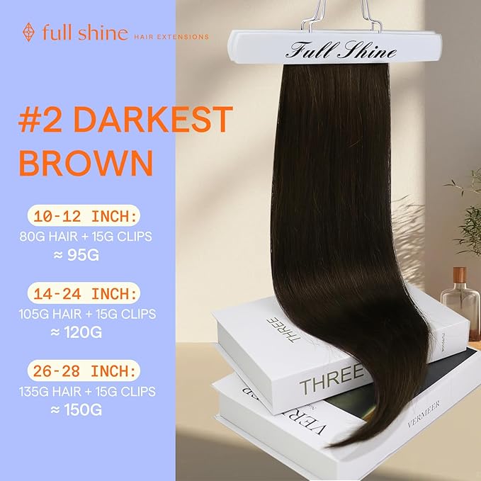 Full Shine 26 Inch Clip in Hair Extensions Human Hair Dark Brown Remy Human Hair Clip in Extensions for Long Hair Soft Straight Hair Extensions Real Human Hair Thick Ends 7 Pcs 150 G