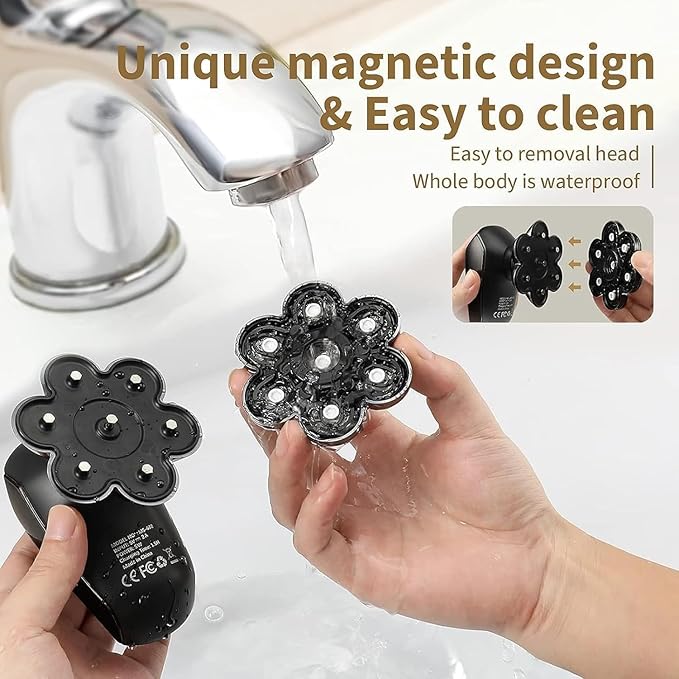 Detachable Head Shavers, SHPAVVER 5 in 1 Electric Razor IPX7 Waterproof for Bald Men, Wet Dry LED Display Rechargeable 7D Rotary Shaver Grooming Kit with Type C Charge A