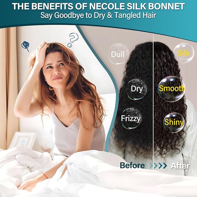 22 Momme 100% Mulberry Double Silk Bonnet for Sleeping Women Double Layer Lined Stay On Head for Hair Care with Adjustable Elastic Band Non-Slip Silk Turban Curly Hair Silk Hair Cap Blue