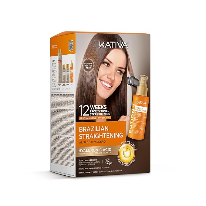 Kativa Brazilian Keratin Straightening Treatment at Home with Hyaluronic Acid and Premium Serum | Keratin