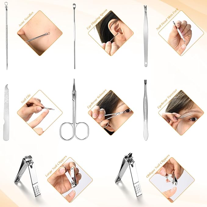 12 Sets 8 in 1 Nail Clippers Manicure and Pedicure Kit May You Be Proud of The Work You Do Toenail Fingernail Clipper Stainless Steel Travel Manicure Case Gift for Father Men Women Coworkers Team