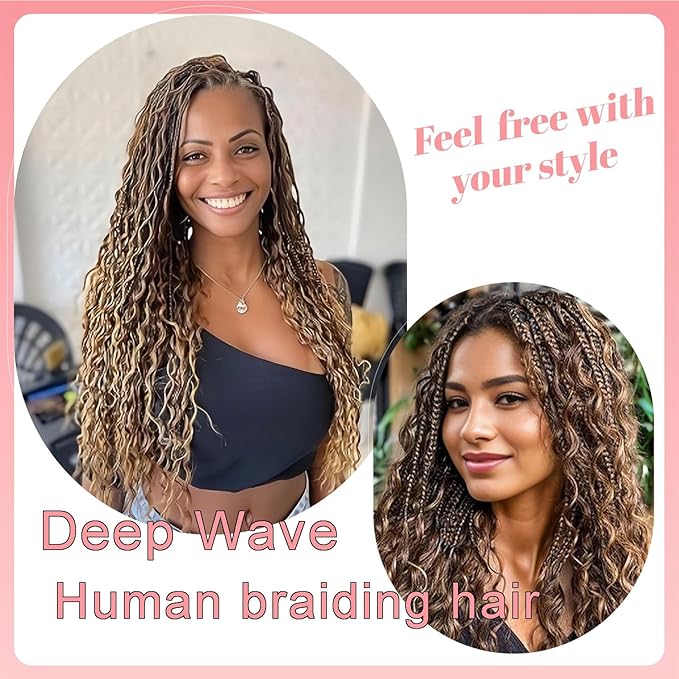 ONICE Ombre Braiding Hair 2 Bundle 100g 4/27 Human Braiding Hair Deep Wave Honey Blonde & Brown Curly Human Hair Extensions (18 Inch)