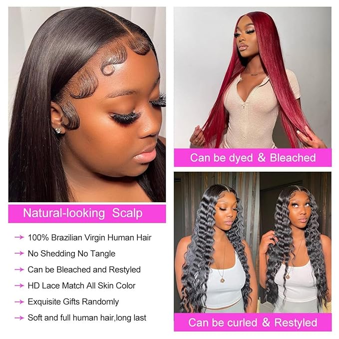 13x4 Lace Front Wigs Human Hair Pre Plucked with Baby Hair 150% Density Straight Brazilian Virgin Frontal Wigs Human Hair 13x4 Glueless HD Lace Closure Human Hair Wigs for Black Women(26 Inch)