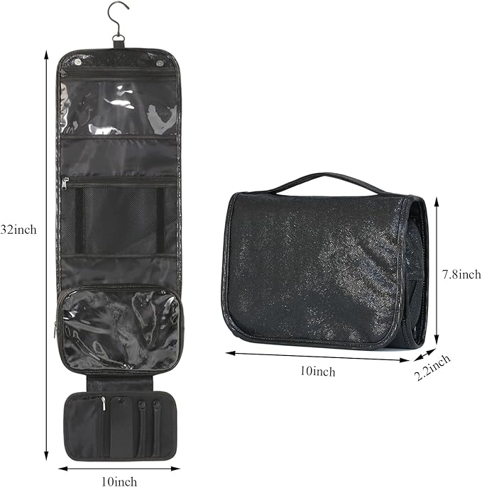Travel Toiletry Bag for Women,Hanging Travel Toiletry Bag with Jewelry Organizer Compartment,Makeup Bag, Waterproof and Dirt Resistant, Travel Essentials, Medium,Bright Black
