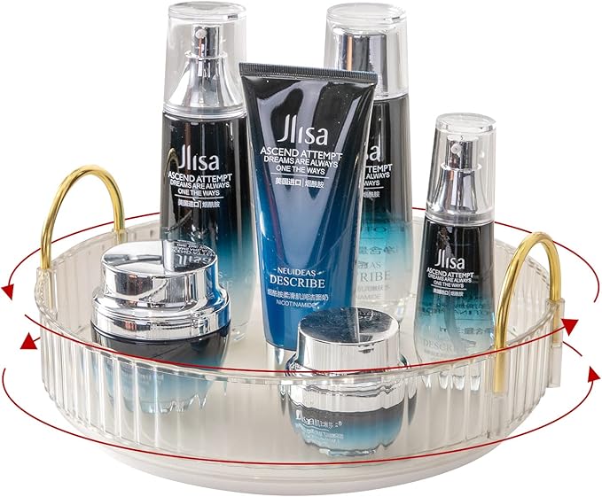 360° Rotating Makeup Organizer, Bathroom Make Up Spinning Holder Rack, Large Capacity Cosmetics Storage Vanity Shelf Countertop, Fits Cosmetics, Perfume, Skincare, Lipsticks(1 Tier, Clear)